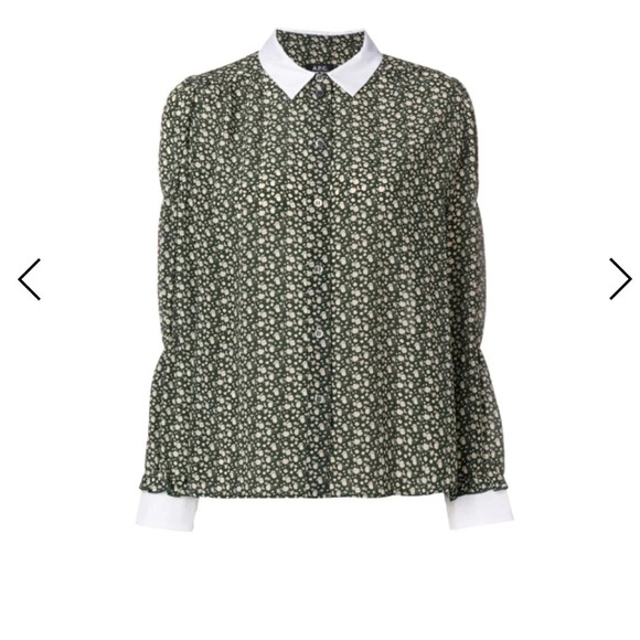 A.P.C. Rue Madame Paris Clark Printed Silk Crepe De Chine Blouse Green Print, 38 - Picture 1 of 6